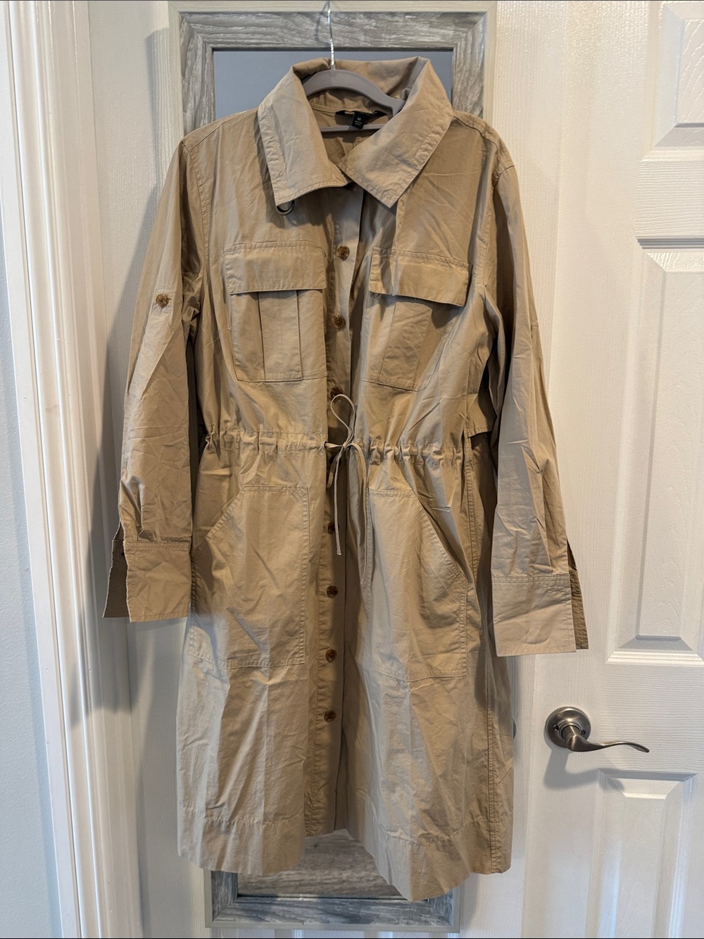 Women's Lightweight Drawcord Trench Coat - Beige Dress